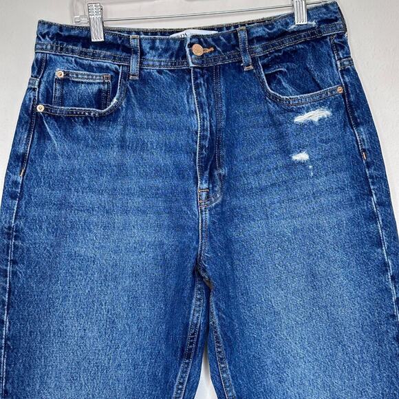 Zara Mom Fit High Waist Jeans, Dark Medium Wash, Size 10 - Picture 4 of 8